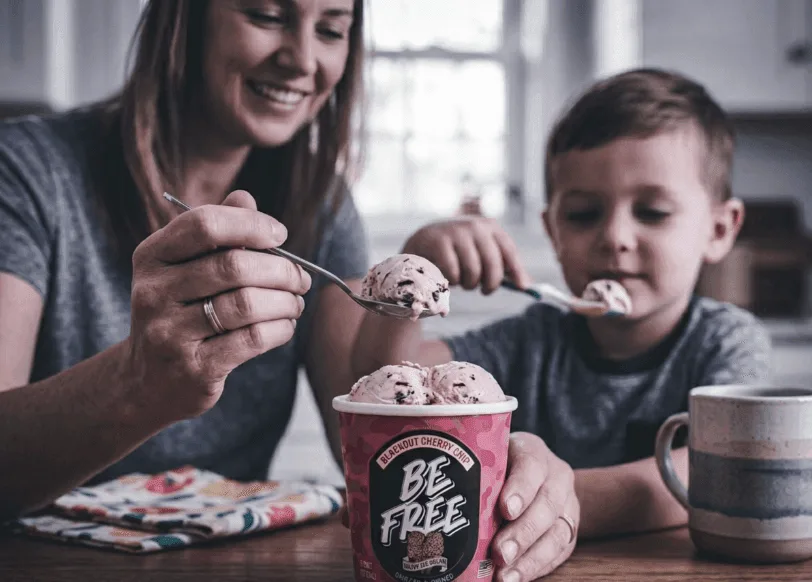 A family enjoying Be Free ice cream together
